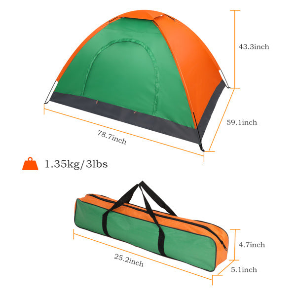 2-Person Waterproof Camping Dome Tent for Outdoor Hiking Survival Orange & Green Doba